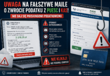 Uwaga na fałszywe maile o zwrocie podatku z PUESC i KAS – nowa kampania phishingowa 2026
